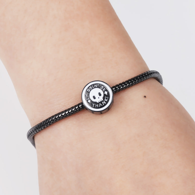 The Sad Ghost Club-Skelly "I'M DOIN' OK, THANKS" Skull Charm Bead Sterling Silver_3