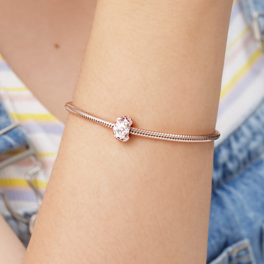 White Flower Pattern Stopper Charm Bead 925 Sterling Silver Rose Gold Plated Inlaid with Colorful Zircon Stones_3