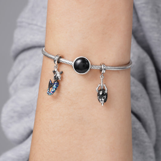 Skully Mermaid Pendant Dangle Charm 925 Sterling Silver with Colorful Enamels_3