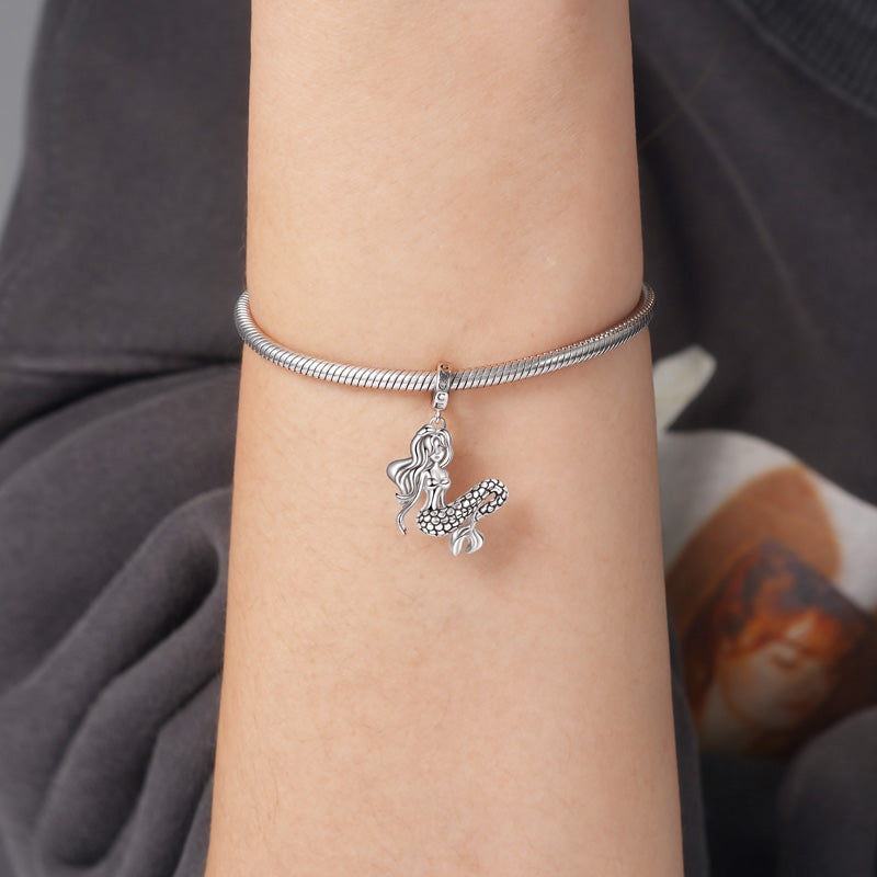 Sleeping Mermaid Pendant Dangle Charm 925 Sterling Silver_3