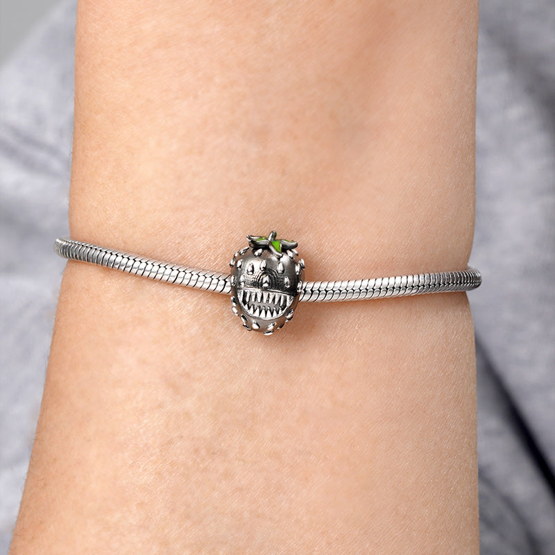 Spooky Strawberry Charm Bead 925 Sterling Silver Black Plated_3