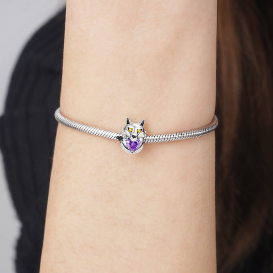 Wolf Embraces Heart Gemstone Charm Bead 925 Sterling Silver_3