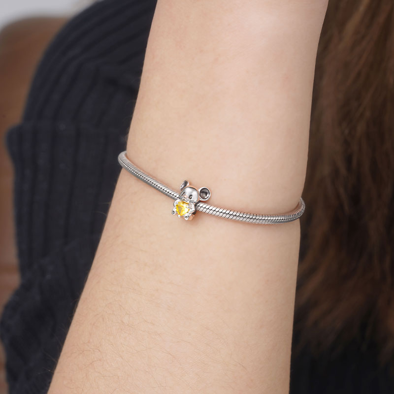 Mouse Embraces Heart Gemstone Charm Bead 925 Sterling Silver_3