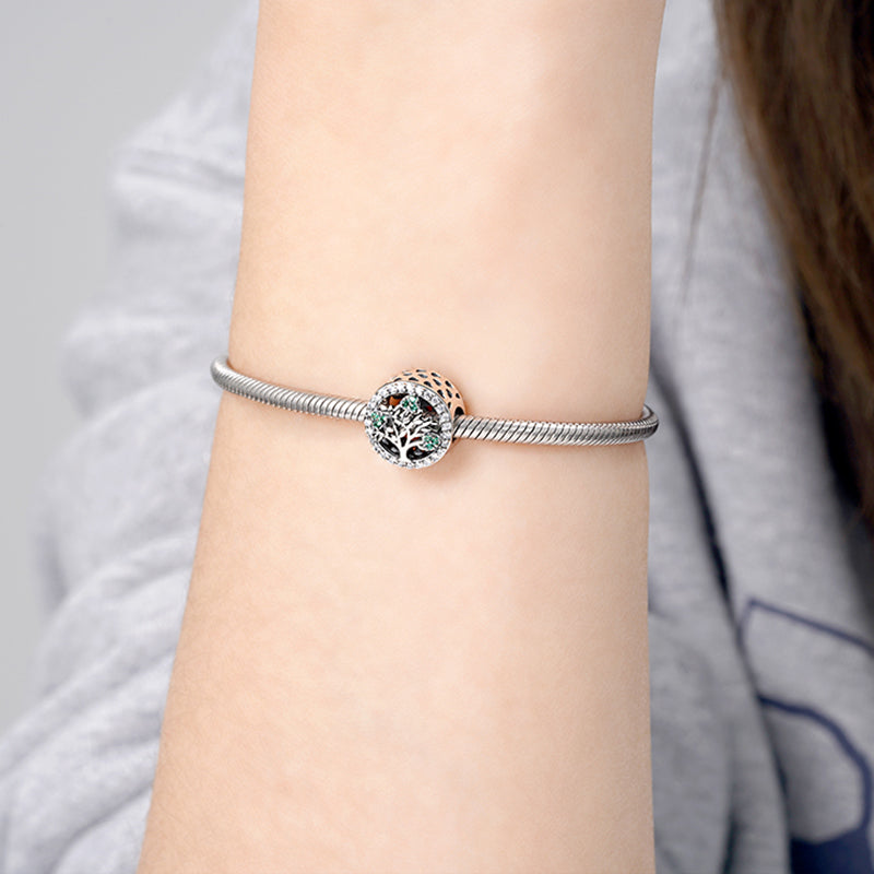 Tree of Life Charm Bead 925 Sterling Silver Inlaid with Green and Clear Gemstones_3