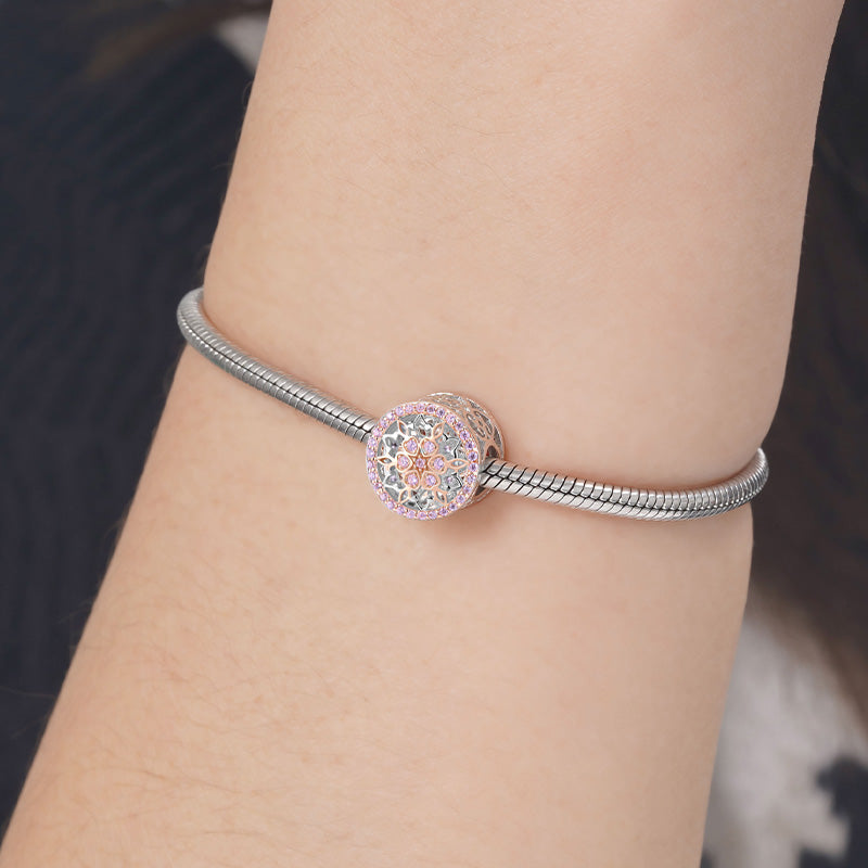 Stamen of Flower Charm Bead 925 Sterling Silver 18K Rose Gold Plated Inlaid with Pink Gemstones_3