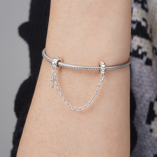 Minimalist Cross Safety Chain with Heart to Heart 925 Sterling Silver_3