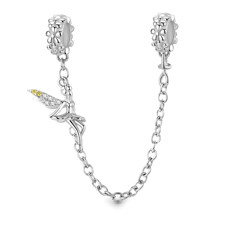 Flower Fairy Safety Chain 925 Sterling Silver Inlaid with Clear Gemstones_1