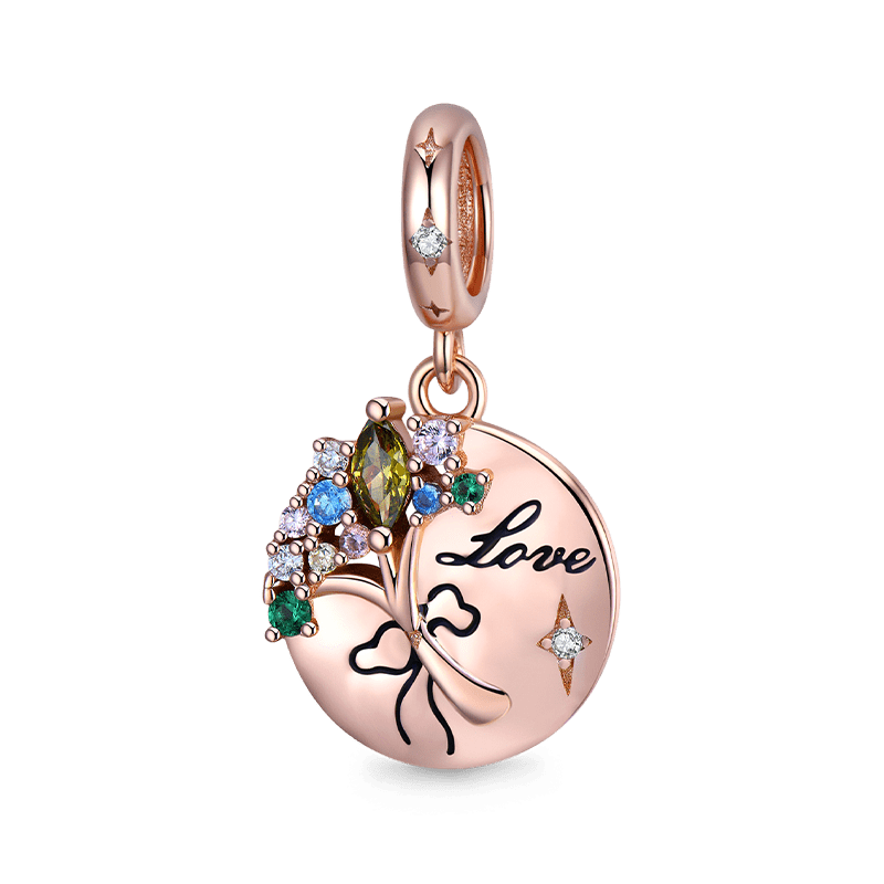 Love Flower Pendant Dangle Charm 925 Sterling Silver 18K Rose Gold Plated Inlaid with Colorful CZ Stones_1
