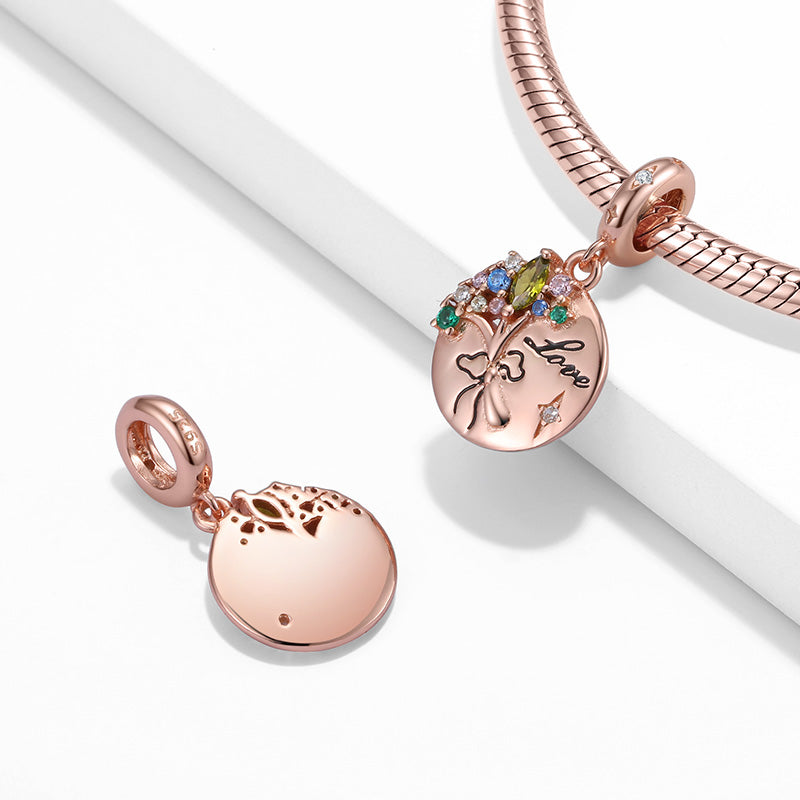 Love Flower Pendant Dangle Charm 925 Sterling Silver 18K Rose Gold Plated Inlaid with Colorful CZ Stones_2