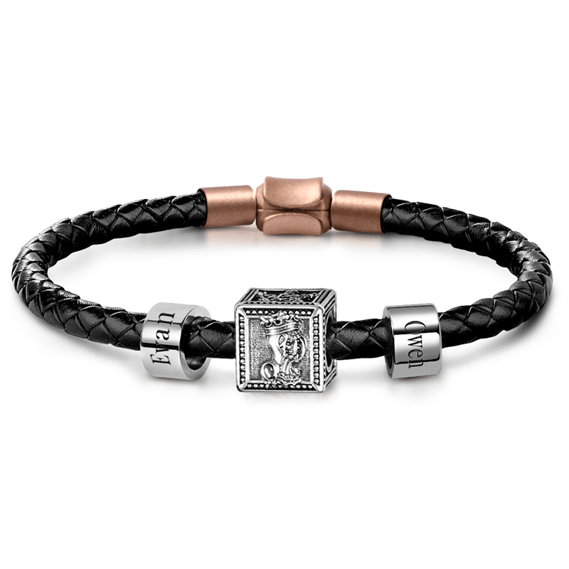 Rose Knight Vintage Bead & Customized Classic Beads S925 Sterling Silver with Gift Copper Black Leather Men's Bracelet Jewelry for Men_1