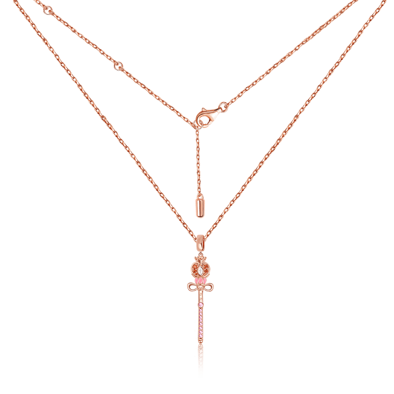 Gnoce "Triumph over Evil" Sailor Moon Wand Necklace Sterling Silver 18k Rose Gold Plated Adjustable Chain_2