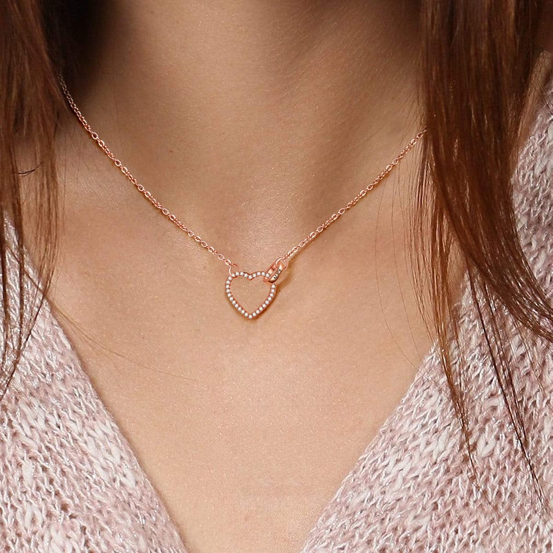 Gnoce "Lock My Heart" 18K Rose Gold Plated Personalized Sterling Silver Name Necklace with Adjustable Chain_4