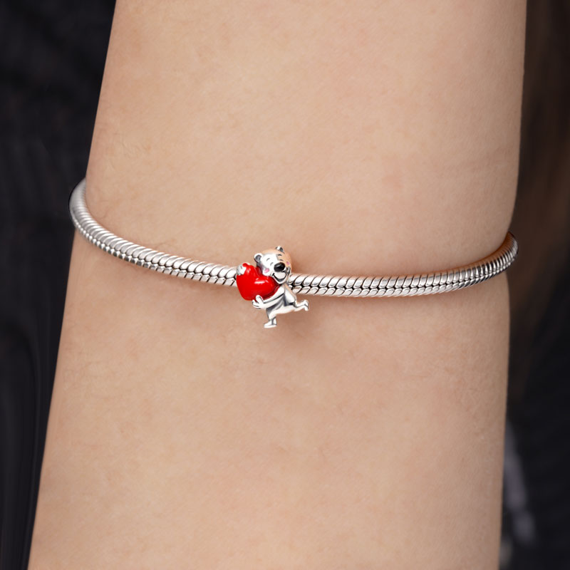 Bear Embraces Red Heart Stopper for Charm Bracelets 925 Sterling Silver_3