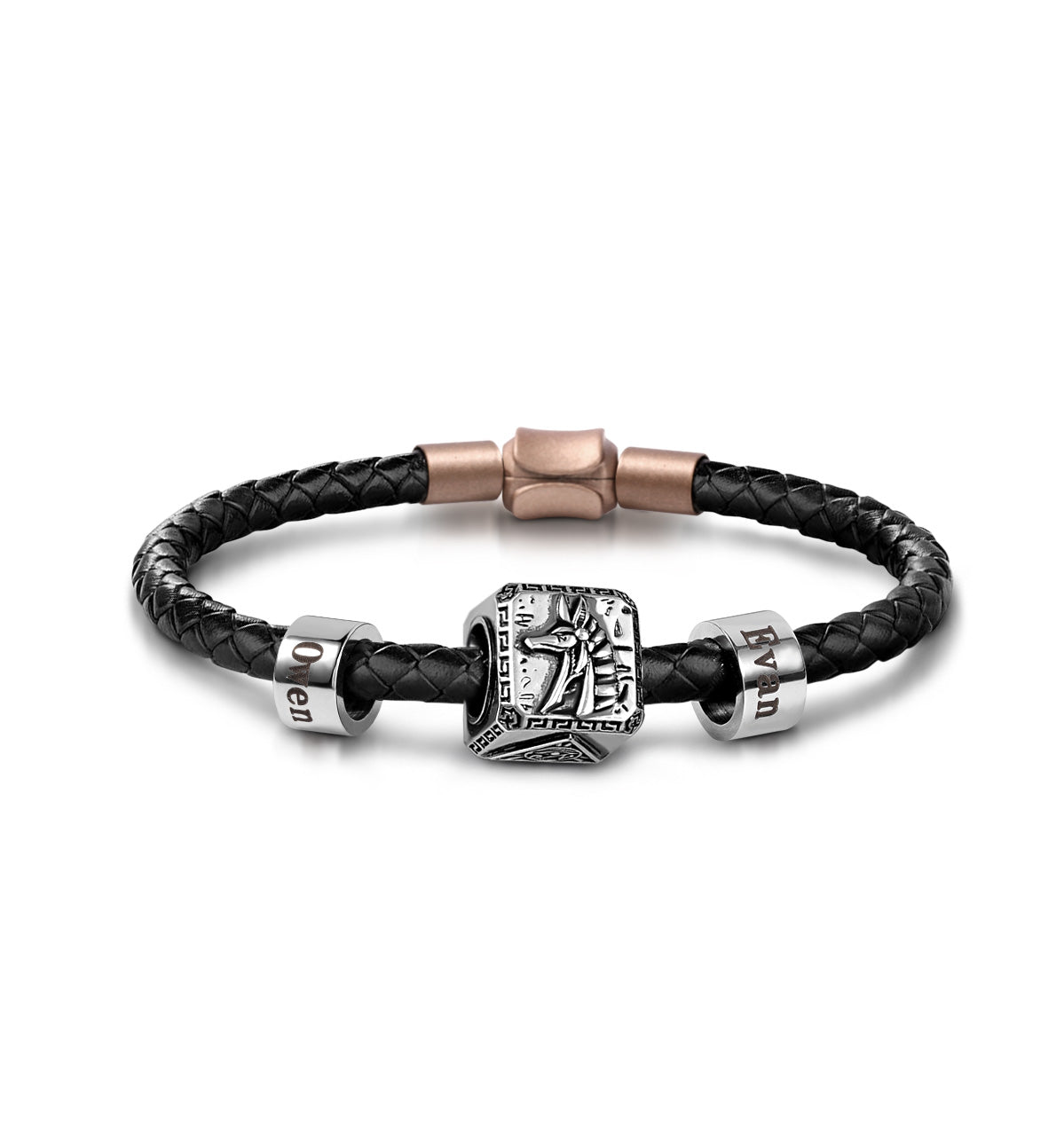 Anubis Vintage Bead & Customized Classic Beads S925 Sterling Silver with Gift Copper Black Leather Men's Bracelet Jewelry for Men_1