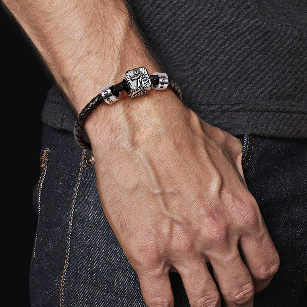 Anubis Vintage Bead & Customized Classic Beads S925 Sterling Silver with Gift Copper Black Leather Men's Bracelet Jewelry for Men_5