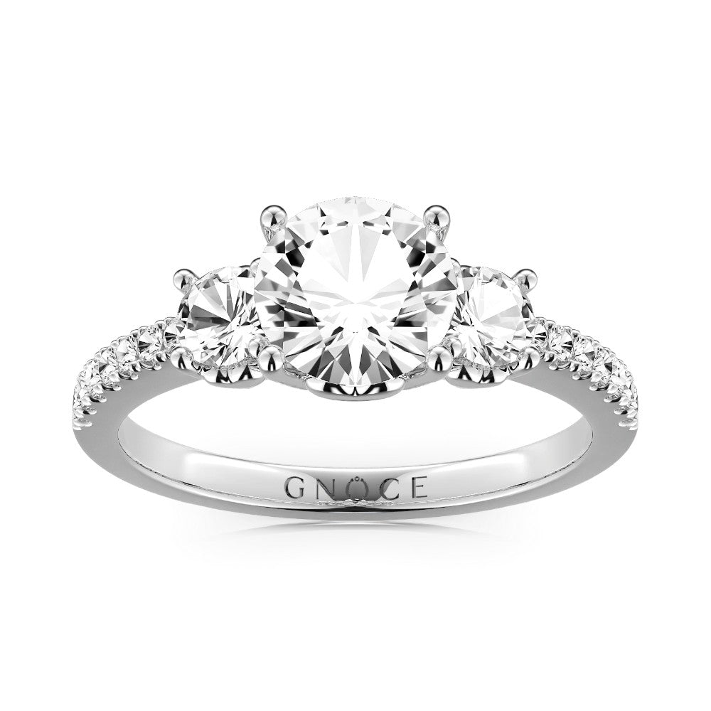 Vintage Three Stones Ring 925 Sterling Silver Inlaid with Clear Gemstones_1