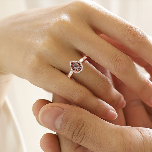 Sparkling Brown Teardrop Ring 925 Sterling Silver Inlaid with Clear CZ Stones_5