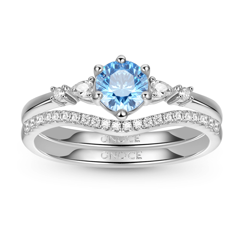 Wishbone Stacking Blue Round-cut Ring Set 925 Sterling Silver_1