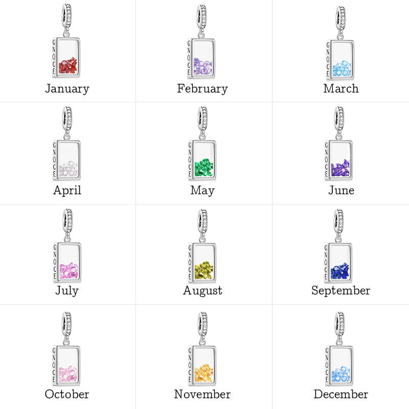 Rectangle-shape Birthstone Pendant Dangle Charm 925 Sterling Silver_4