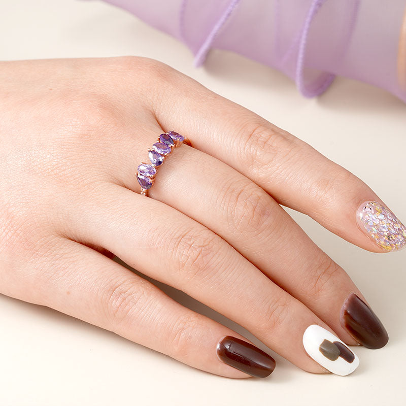 Purple Peal&Oval Cuts Gems Ring 925 Sterling Silver_4