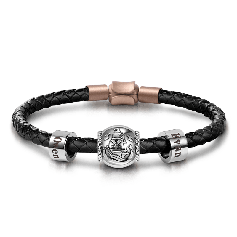 Pirate Ship Vintage Bead & Customized Classic Beads S925 Sterling Silver with Gift Copper Black Leather Men's Bracelet Jewelry for Men_1