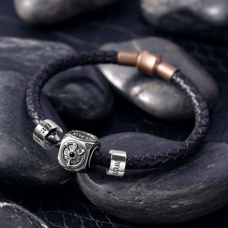 Eye Vintage Bead & Customized Classic Beads S925 Sterling Silver with Gift Copper Black Leather Men's Bracelet Jewelry for Men_6