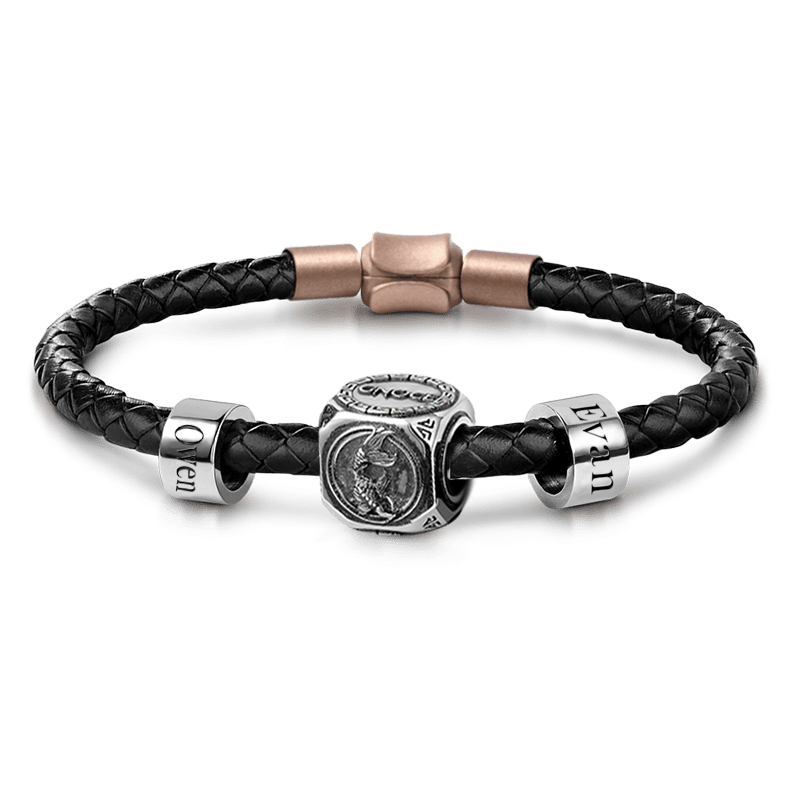 Fish Vintage Bead & Customized Classic Beads S925 Sterling Silver with Gift Copper Black Leather Men's Bracelet Jewelry for Men_1
