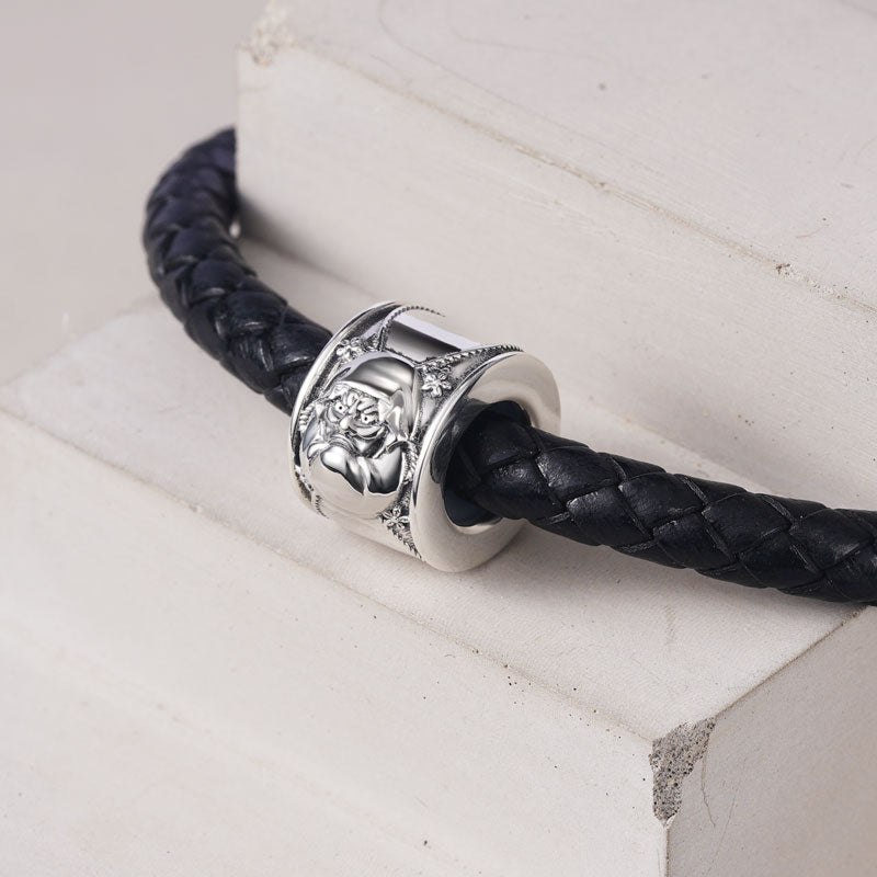 Satsuma Vintage Bead S925 Sterling Silver with Gift Copper Black Leather Men's Bracelet Jewelry for Men_4