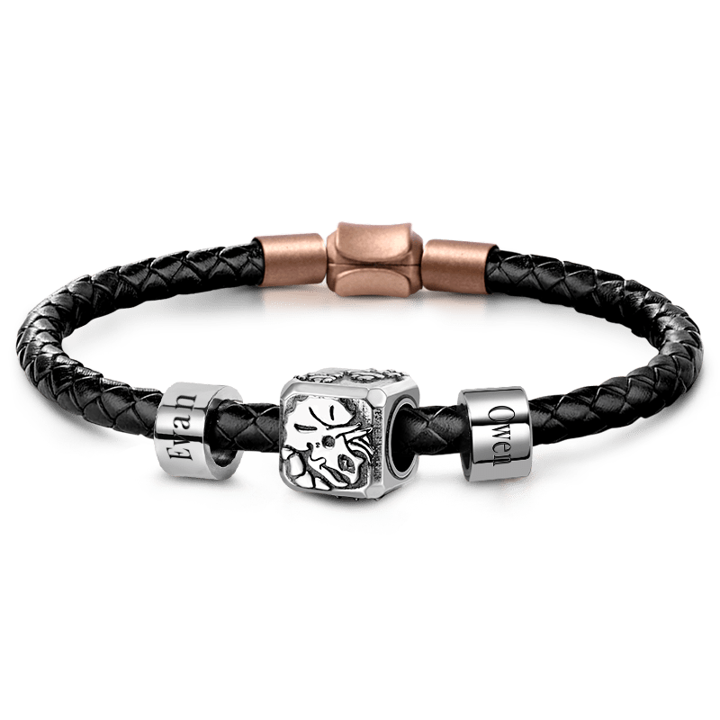 Triceratops Vintage Bead & Customized Classic Beads S925 Sterling Silver with Gift Copper Black Leather Men's Bracelet Jewelry for Men_1