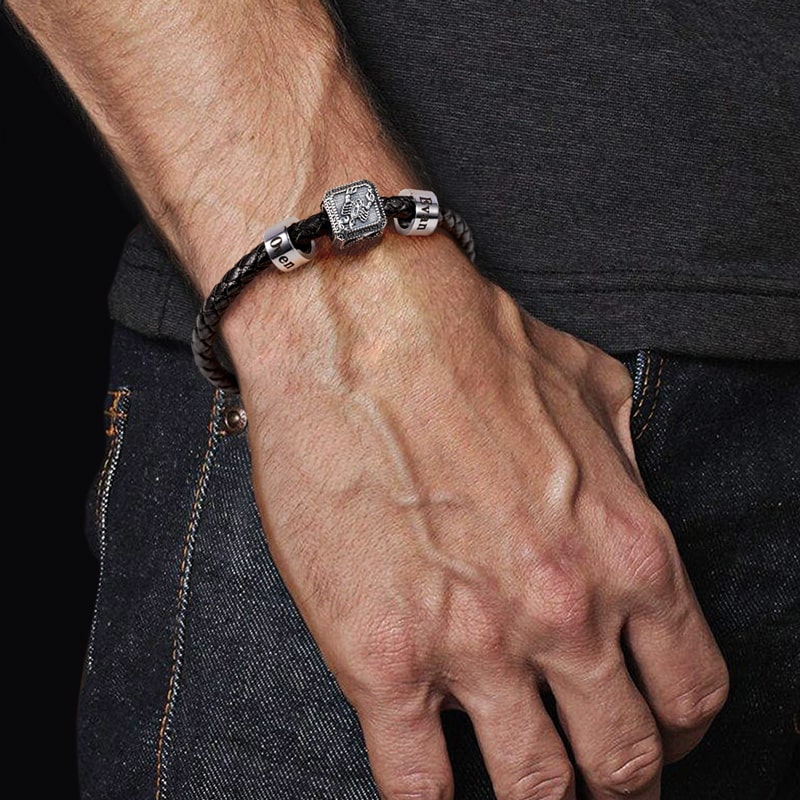 Beetle Vintage Bead & Customized Classic Beads S925 Sterling Silver with Gift Copper Black Leather Men's Bracelet Jewelry for Men_5