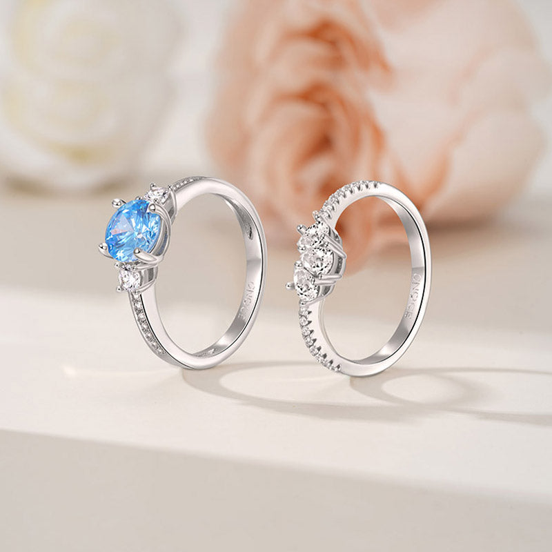 Gnoce Classic Blue Round-cut Sparkle Wishbone Ring Set_5