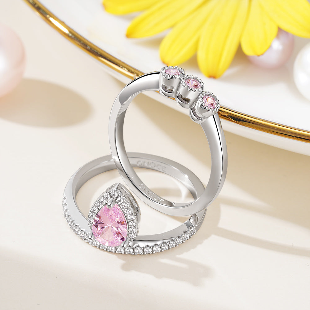 Gnoce Double Pink Pear Cut Stackable Ring Set_4