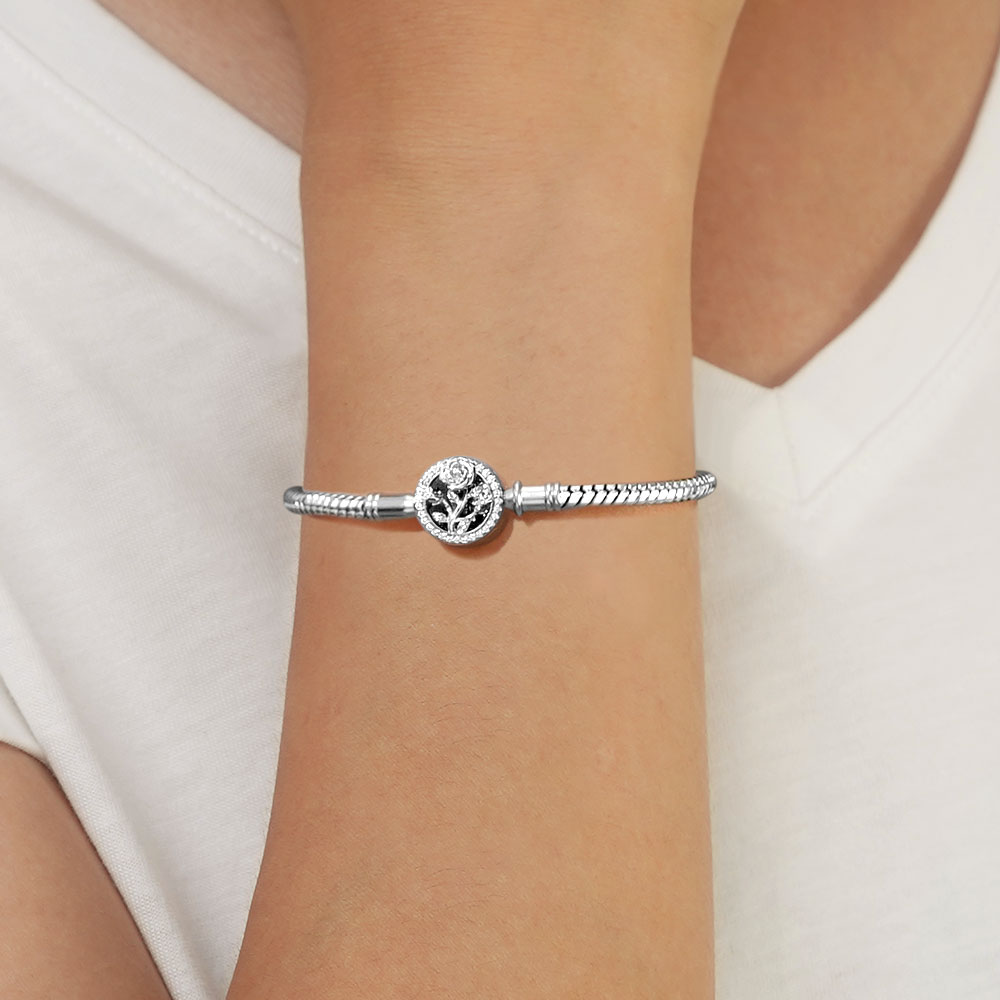 Gnoce Rose Flower Engravable Basic Snake Chain Bracelet_5