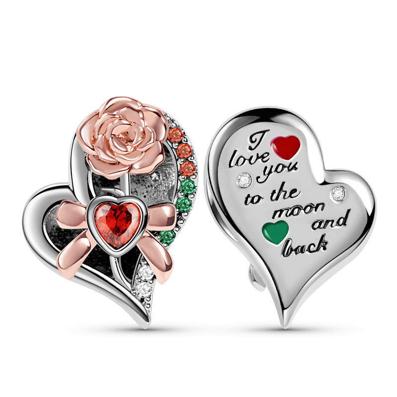 Carnation "I love you to the moon and back" Charm Bead 925 Sterling Silver inlaid with Ruby Mother's Day Gift_1