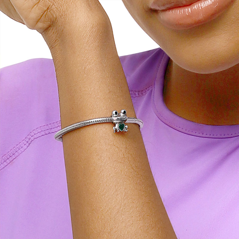Cute Frog Embraces Heart Gemstone Charm Bead Sterling Silver_5