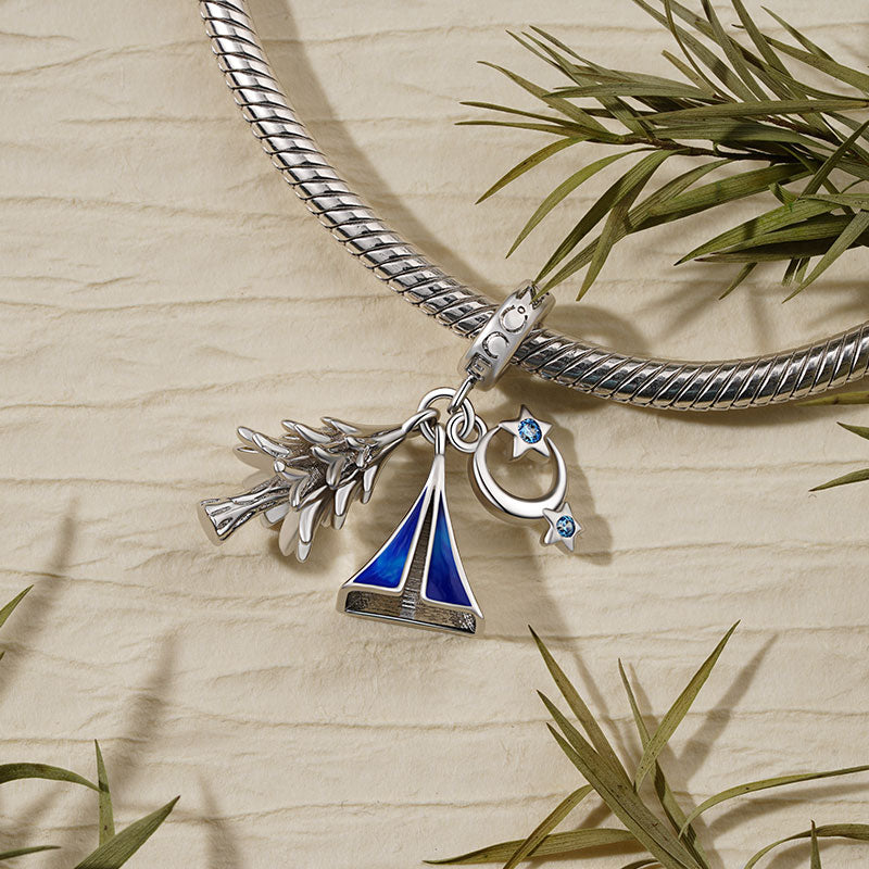 Gnoce Tent, Tree & Moon Star Triple Pendant Dangle Charm_3