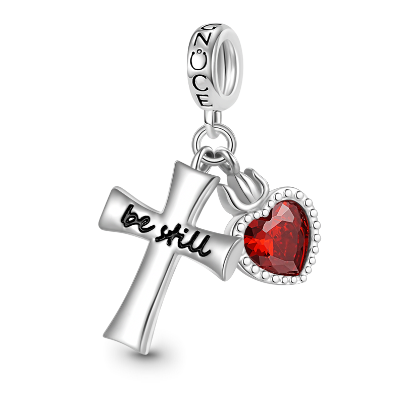 Gnoce "Be still" Cross & Heart Double Pendant Dangle Charm_1