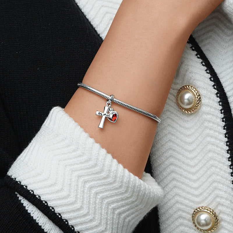 Gnoce "Be still" Cross & Heart Double Pendant Dangle Charm_5