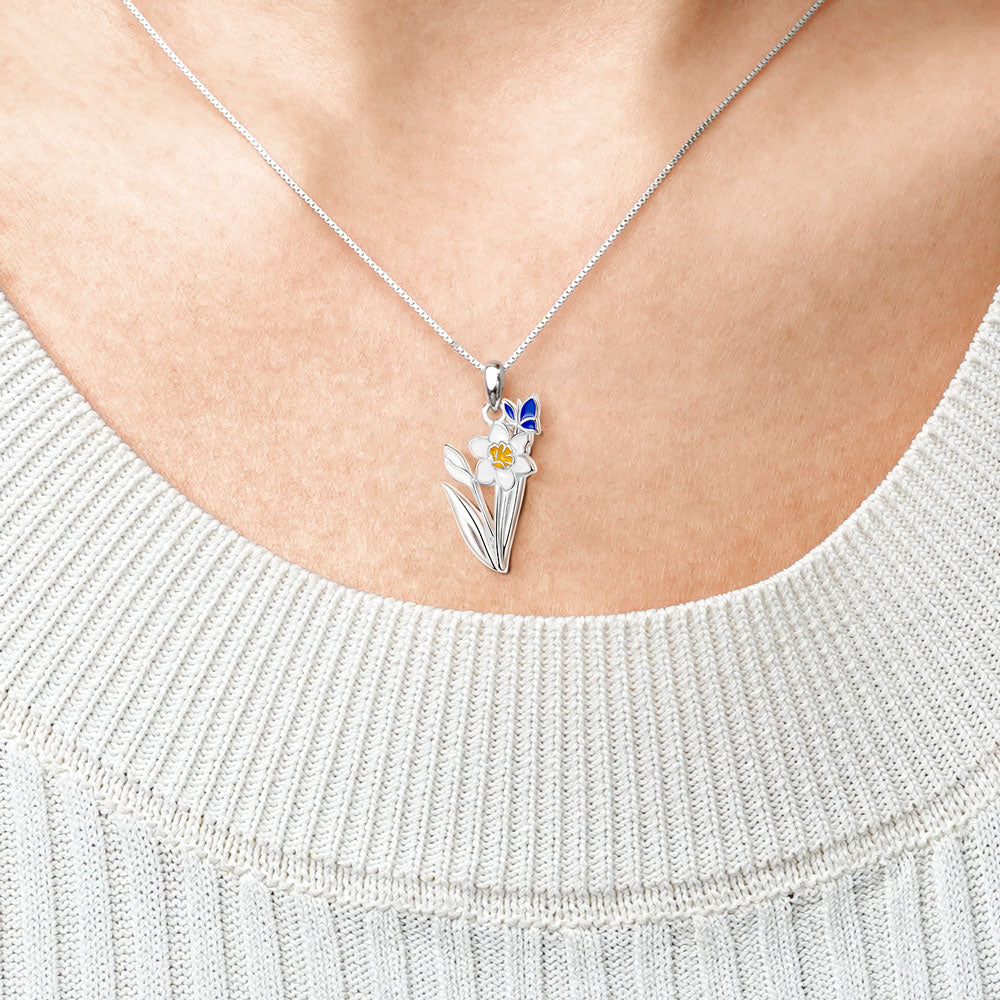 Gnoce White Narcissus Flower Necklace_5