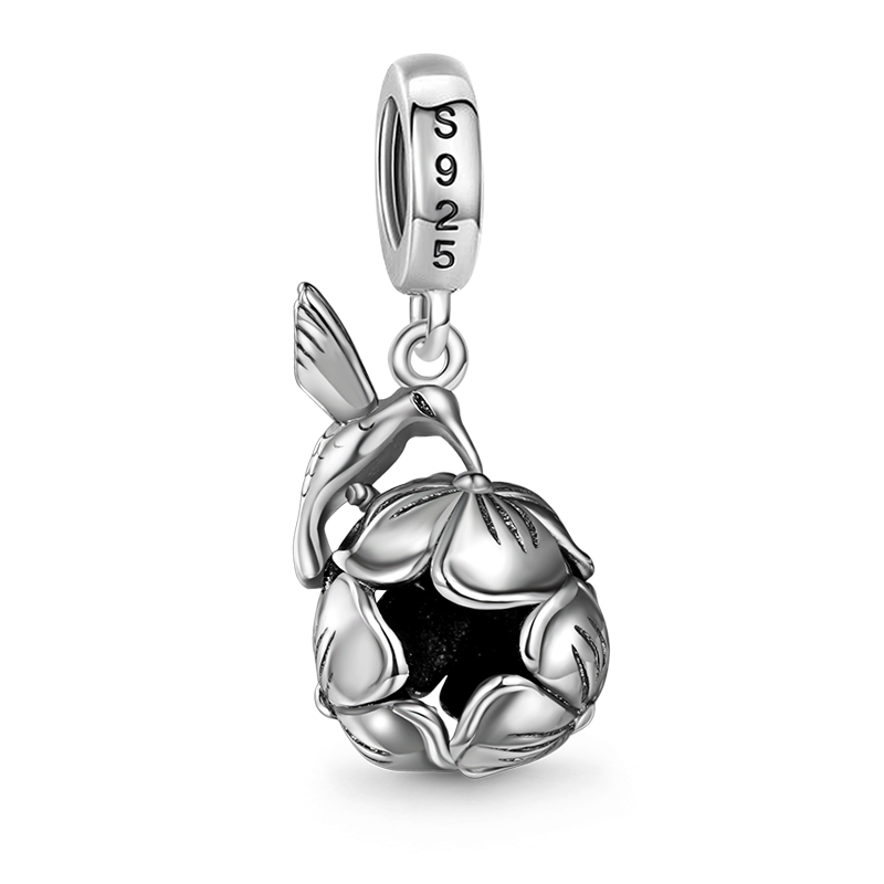Gnoce Hummingbird Loves Flower Pendant Dangle Charm_2