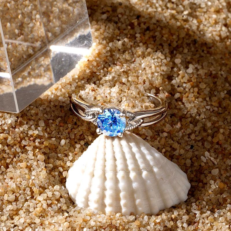 Gnoce Classic Blue Round Cut Promise Ring_3