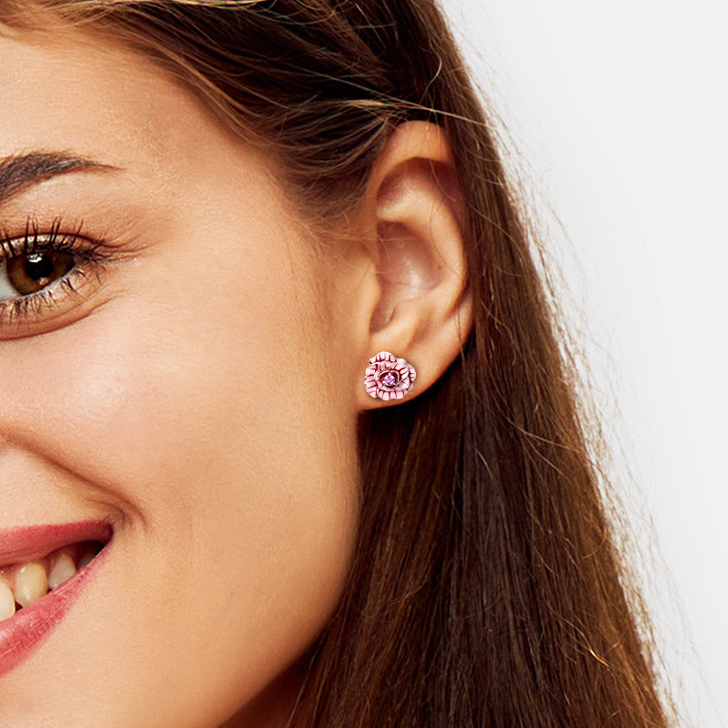 Gnoce Pink Rose Flower Stud Earrings_4