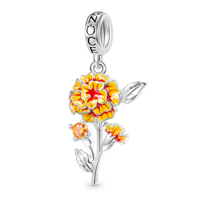Gnoce Oct.Birthday Flower Marigold Pendant Dangle Charm_1