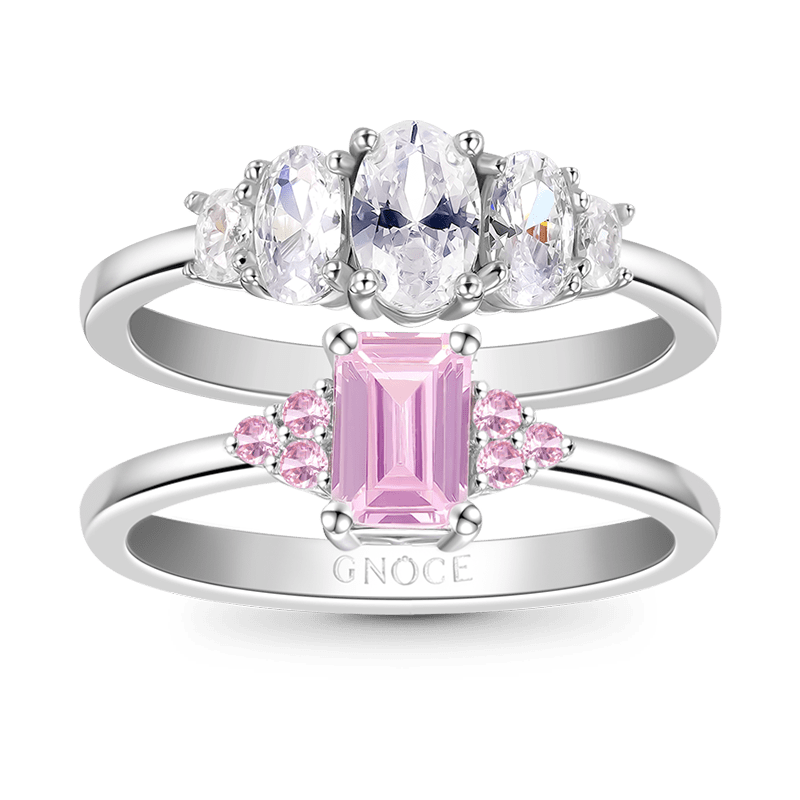 Gnoce Double Pink Rectangle Cut Stackable Ring Set_1