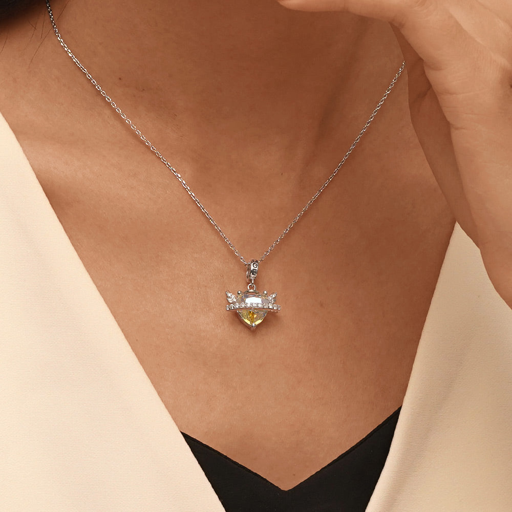 Gnoce Sparkling Angel Wings With Planet Heart Pendant Dangle Charm_7