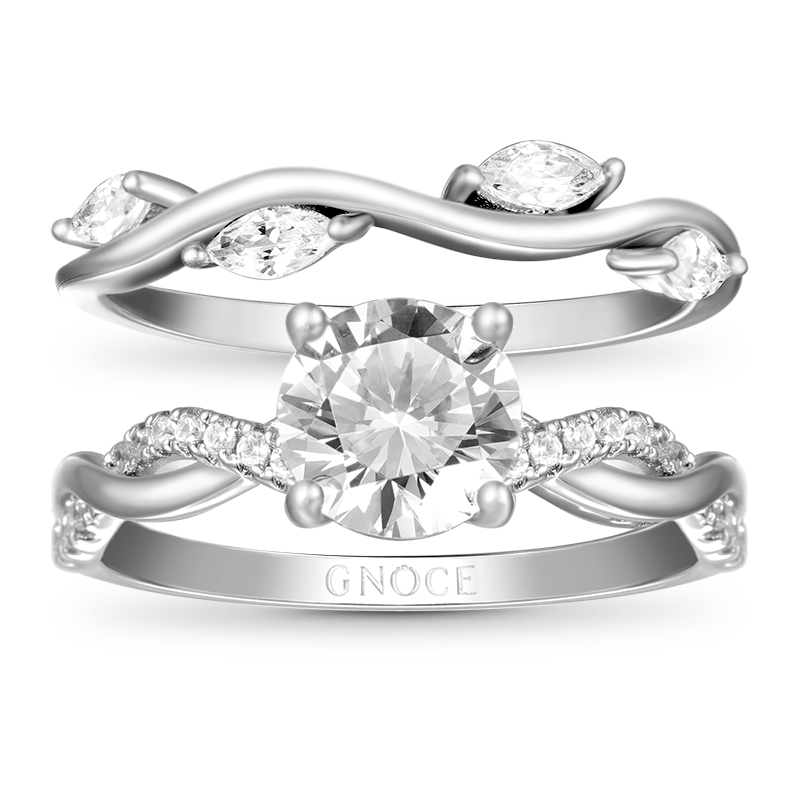 Gnoce Crossover Curved Diamond Stackable Ring Set_1