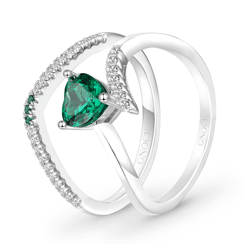 Gnoce Emerald Heart Cut Stackable Ring Set_2