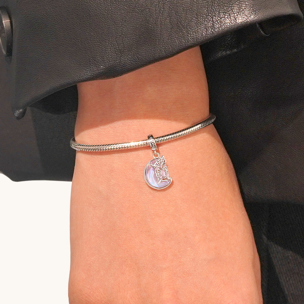 Gnoce Pink Butterfly on the Moon Pendant Dangle Charm_7