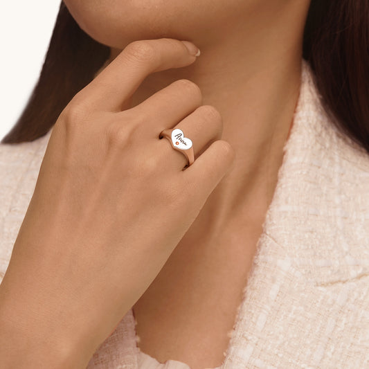 Gnoce Engravable Birthstone Heart Signet Ring_5