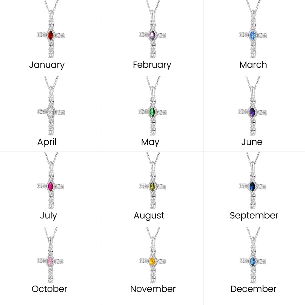 Gnoce Elegant Cross Birthstone Necklace_6